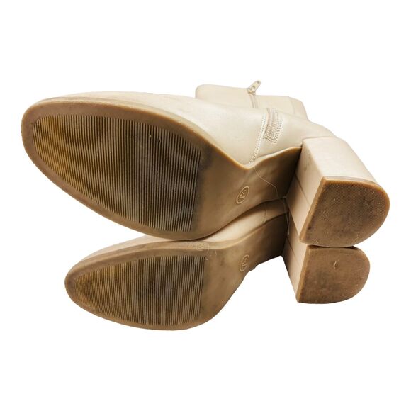 A New Day-Womens Cream Side Zipper Block Heeled Round Toe Ankle Boots 7.5 - Picture 7 of 10